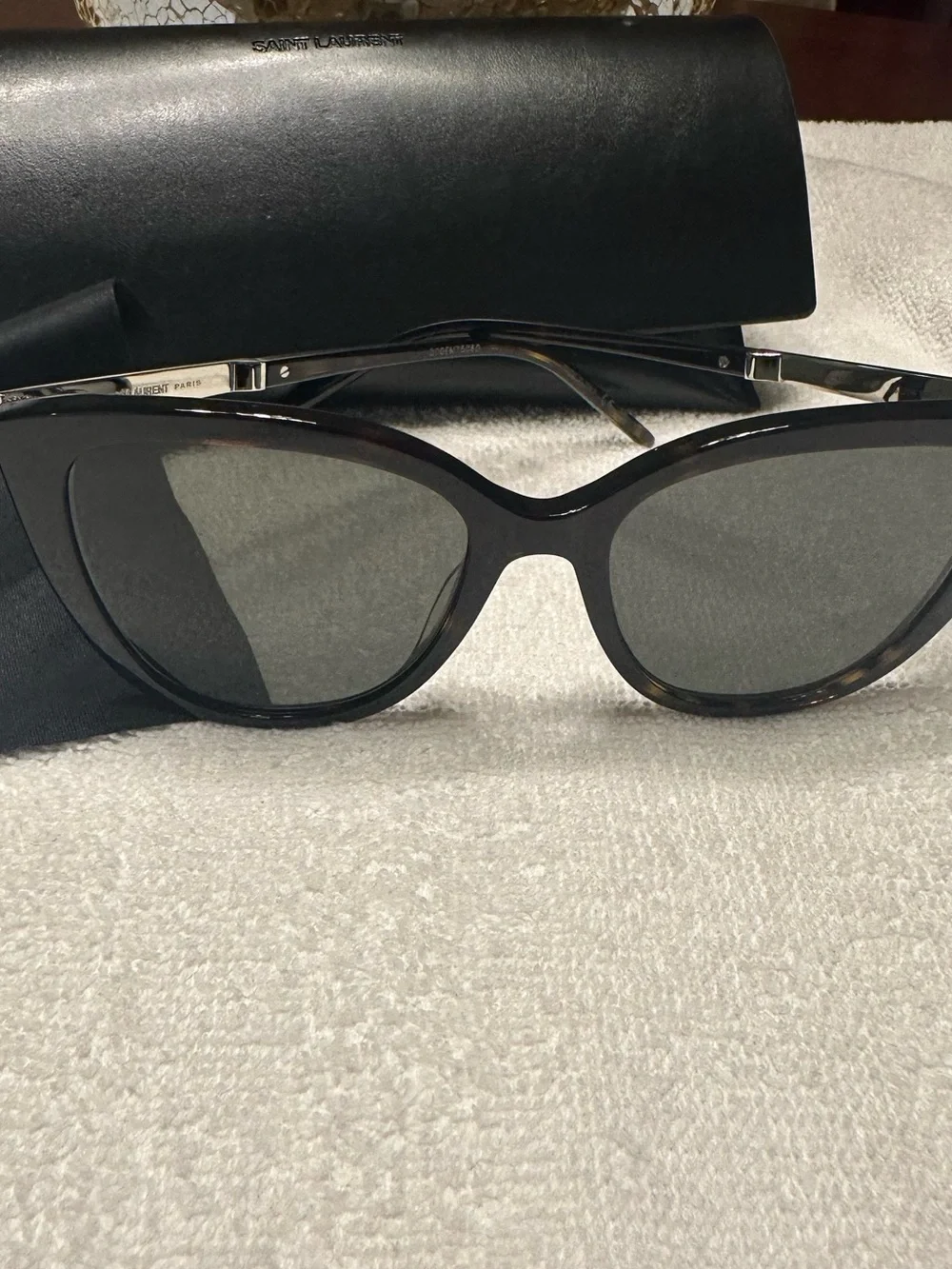 Saint Laurent SL M70 Cat Eye Sunglasses NWT Full Set Havana Silver Grey